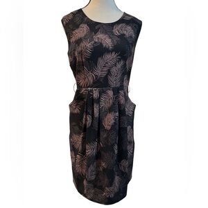 Darling Black and Pink Leaf Pattern Midi Dress **missing belt